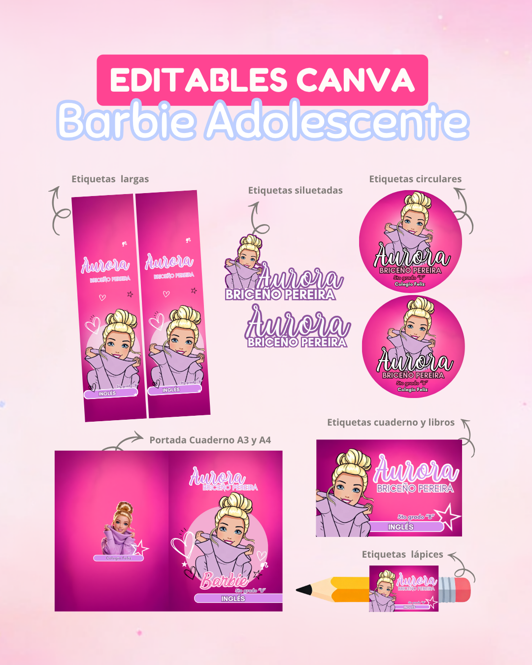 PLANTILLAS ETIQUETAS ESCOLARES EDITABLES DE CANVA - Imagen 9