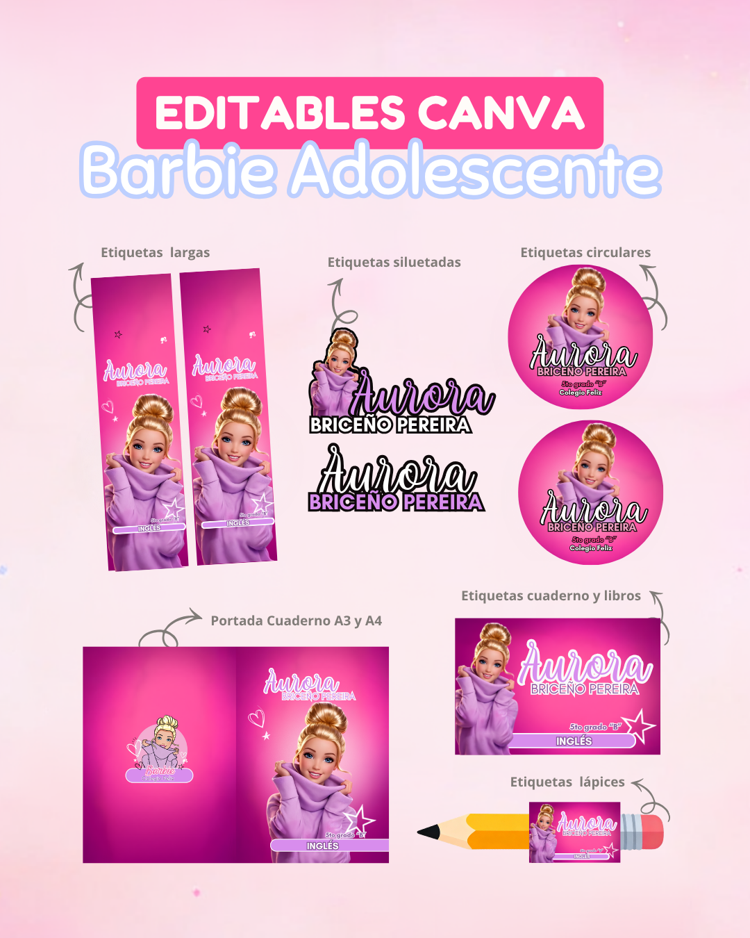 PLANTILLAS ETIQUETAS ESCOLARES EDITABLES DE CANVA - Imagen 8