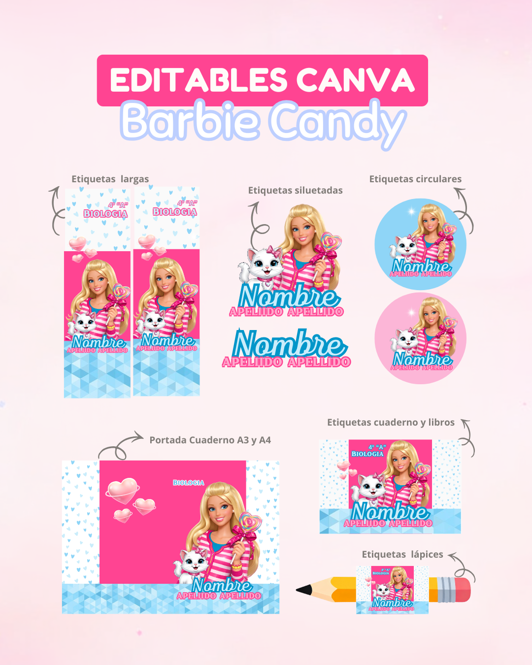 PLANTILLAS ETIQUETAS ESCOLARES EDITABLES DE CANVA - Imagen 7