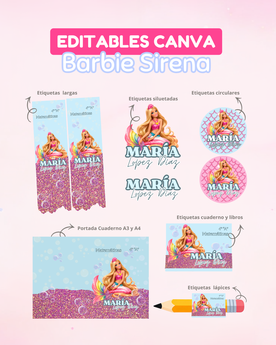 PLANTILLAS ETIQUETAS ESCOLARES EDITABLES DE CANVA - Imagen 6