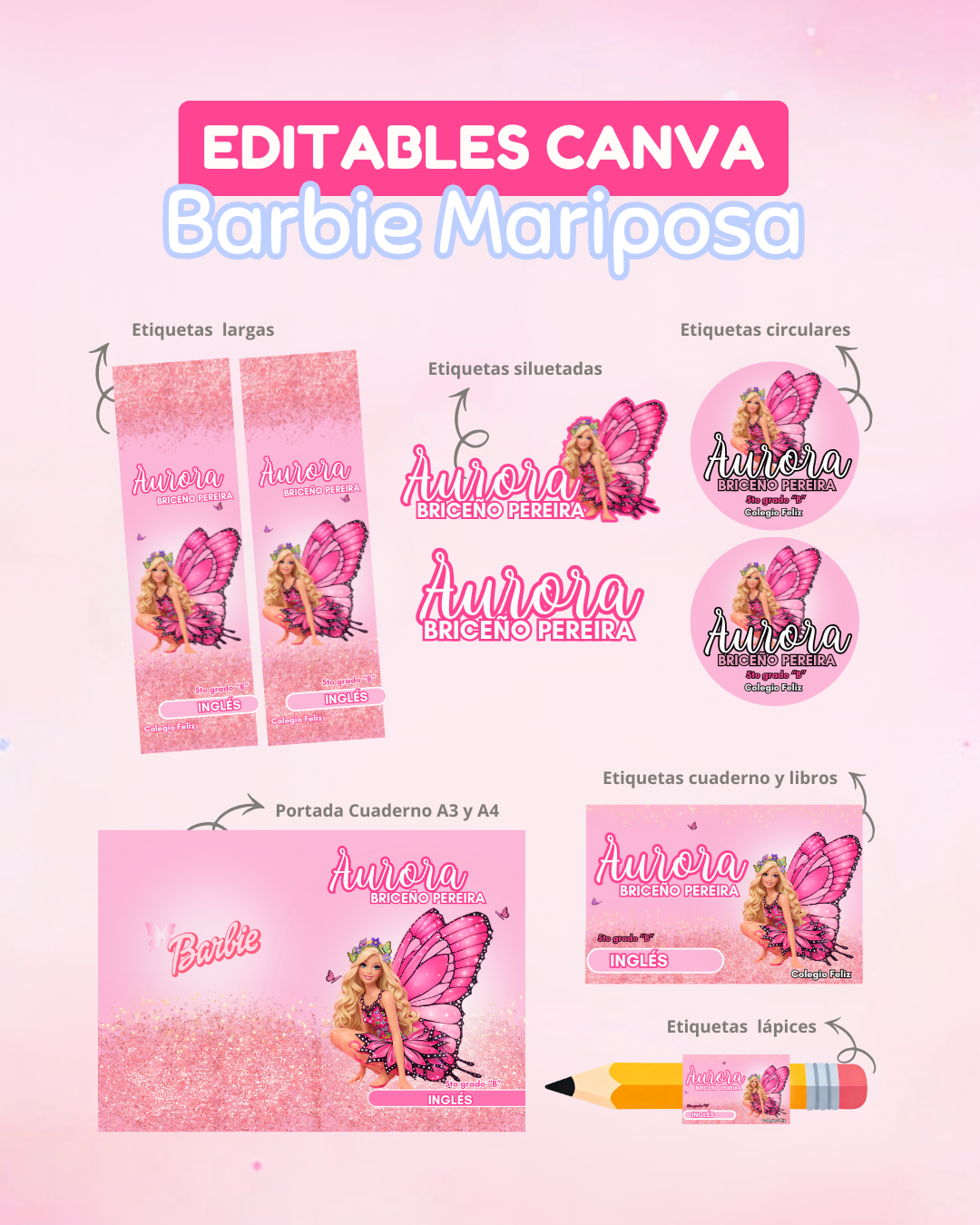 PLANTILLAS ETIQUETAS ESCOLARES EDITABLES DE CANVA - Imagen 4