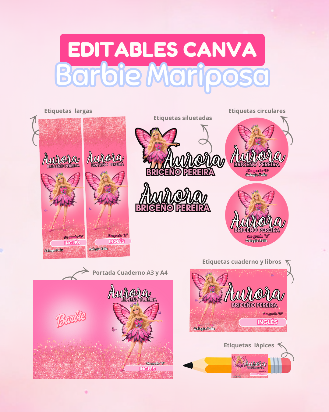 PLANTILLAS ETIQUETAS ESCOLARES EDITABLES DE CANVA - Imagen 3
