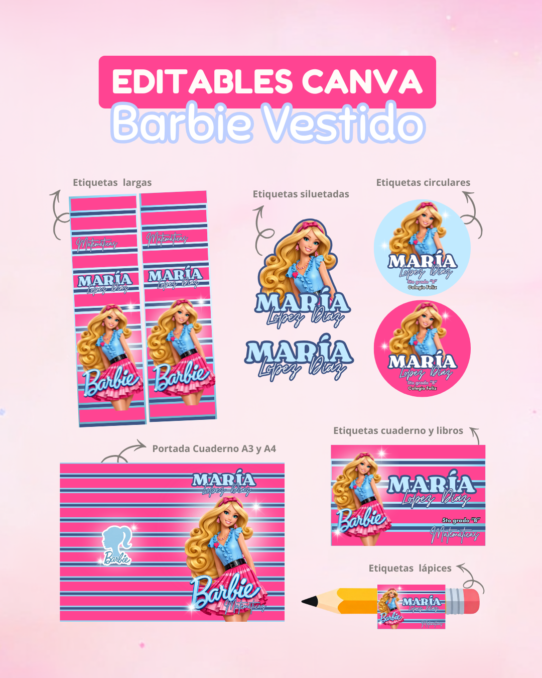 PLANTILLAS ETIQUETAS ESCOLARES EDITABLES DE CANVA - Imagen 2